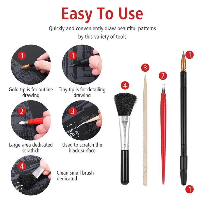 14Pcs Scratchart Tools Dual Tip Scratch Coloring Stylus Paper Art Kit For Adults, For DIY Painting And Drawing