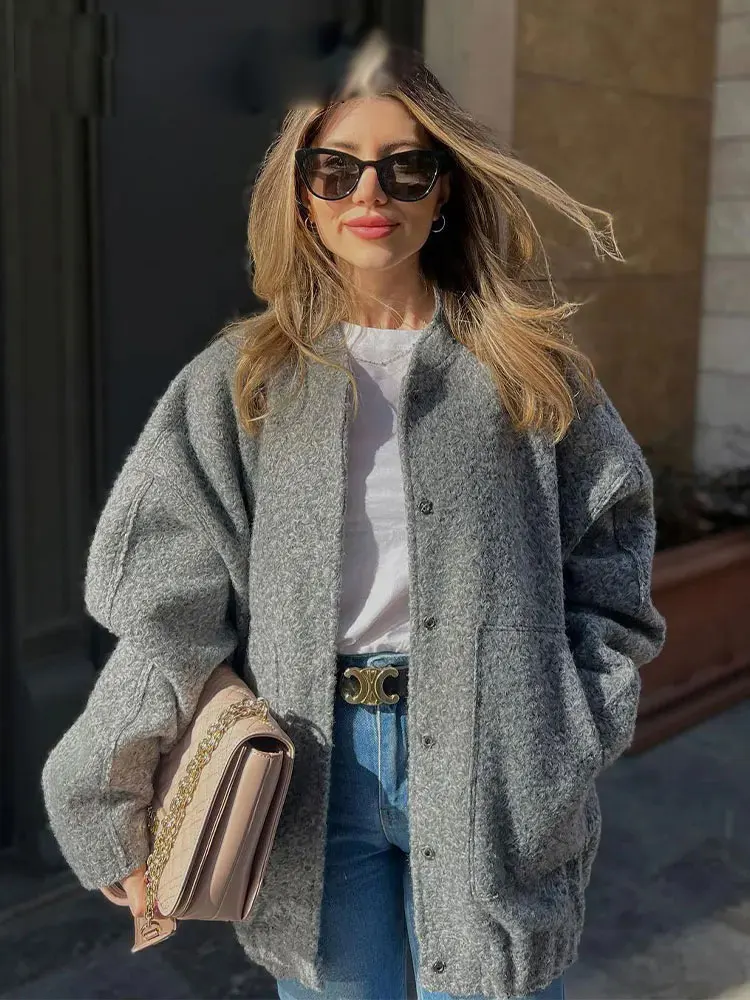 

Женское зимнее пальто, однотонные карманы, свободная однобортная куртка, женская базовая уличная одежда, верхняя одежда, женский кардиган, топ