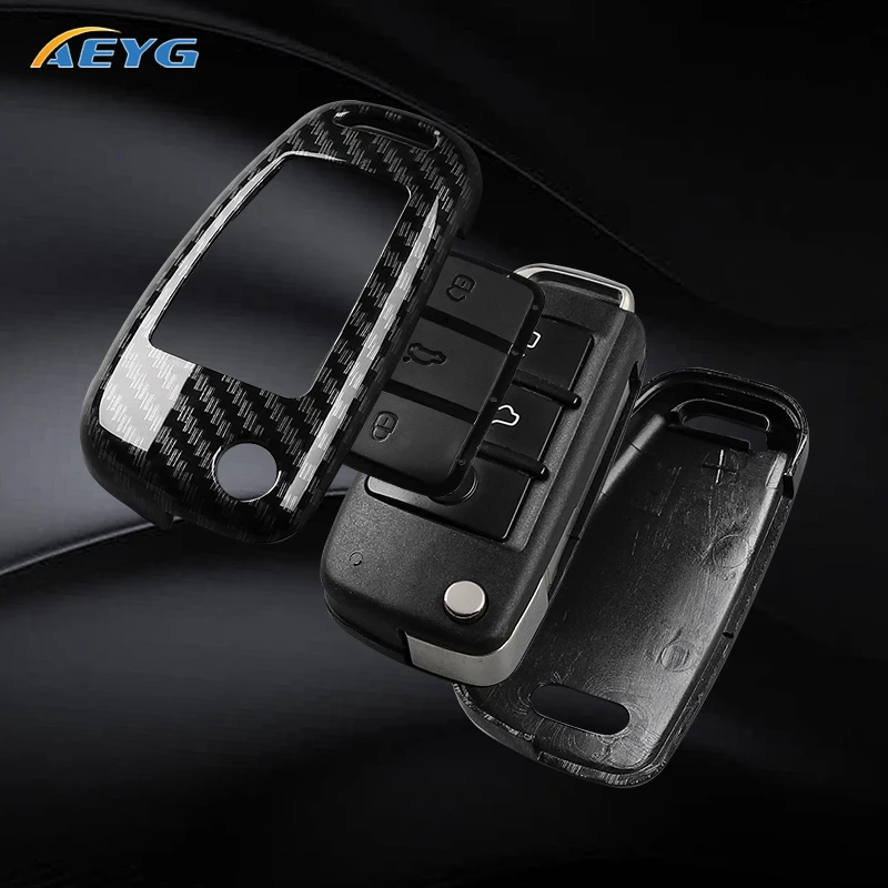 ABS Carbon Fiber Car Key Case Cover For Audi A1 A3 A4 8P 8L 8V A5 B6 B7 A6 A7 C5 C6 Q3 Q5 Q7 4F S3 S4 S6 RS3 TT Shell Fob view 5