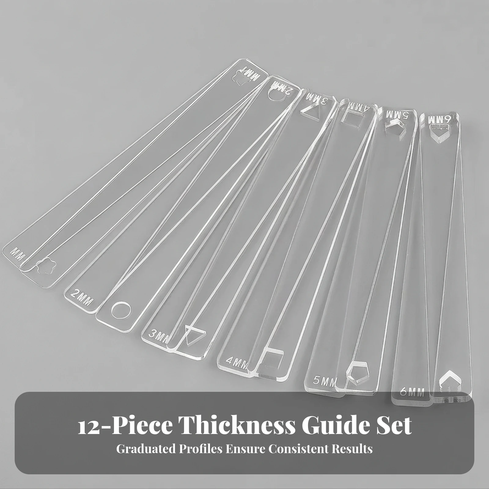 12 Pieces Clay Thickness Guide Sticks Transparent Thickness Ruler Clay Ruler Engraved Acrylic Strip with Millimeter Markings