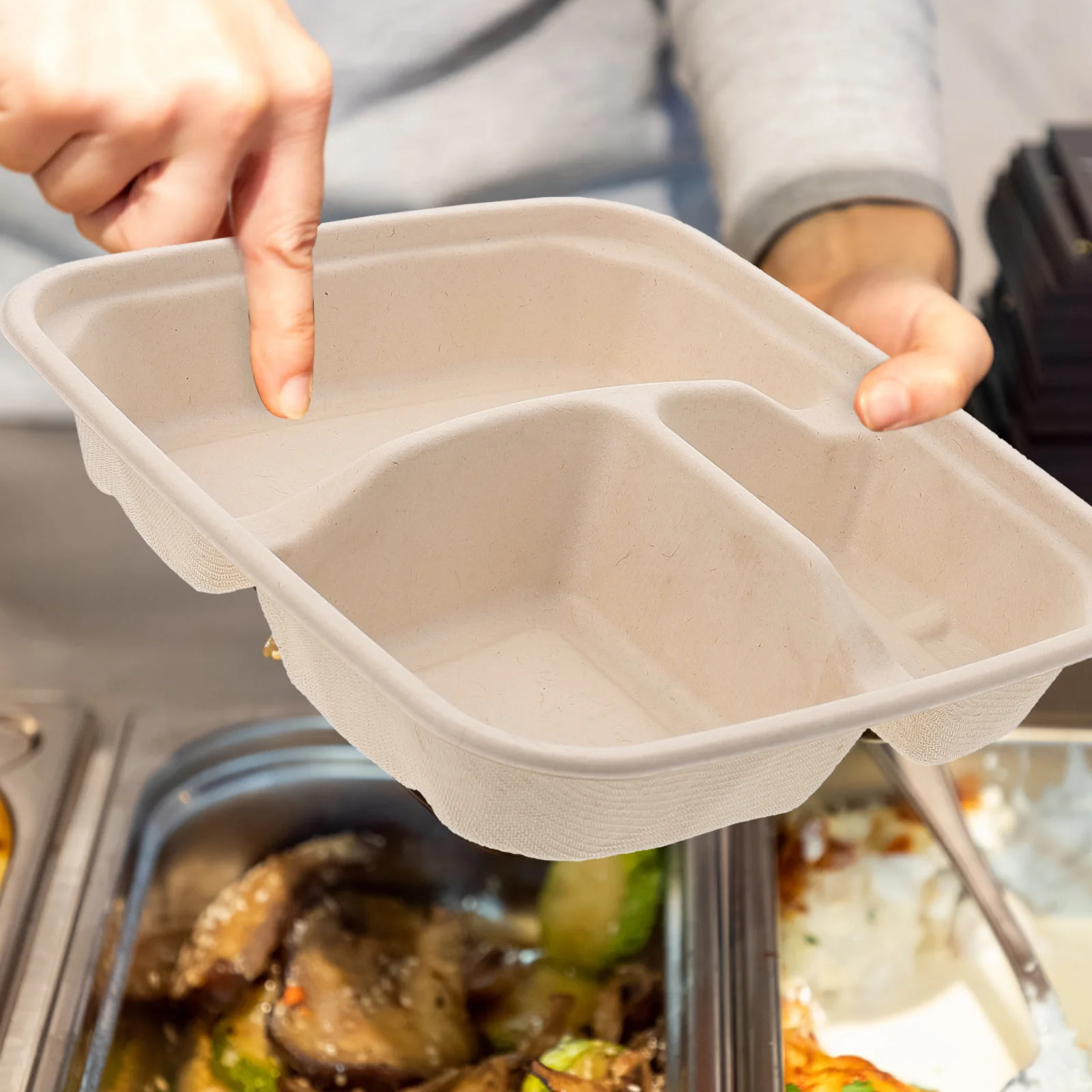 

10pcs Paper Food Container with Lid Square To Go Box Divided Compartments Disposable Takeout Lunch Box Insulated and Portable