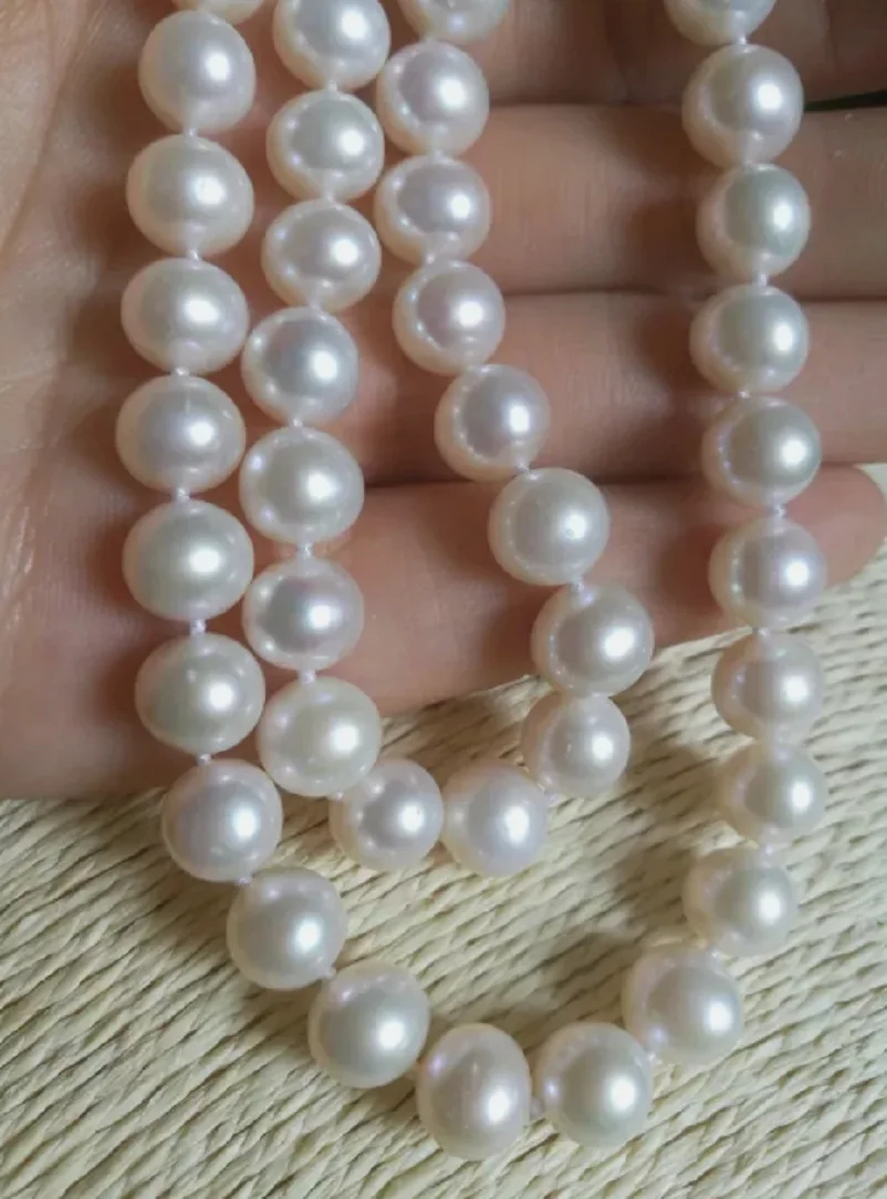 

Fine Jewelry 18 inch 9-8mm AAAA South Sea White Pearl Necklace with 14K Gold Buckle