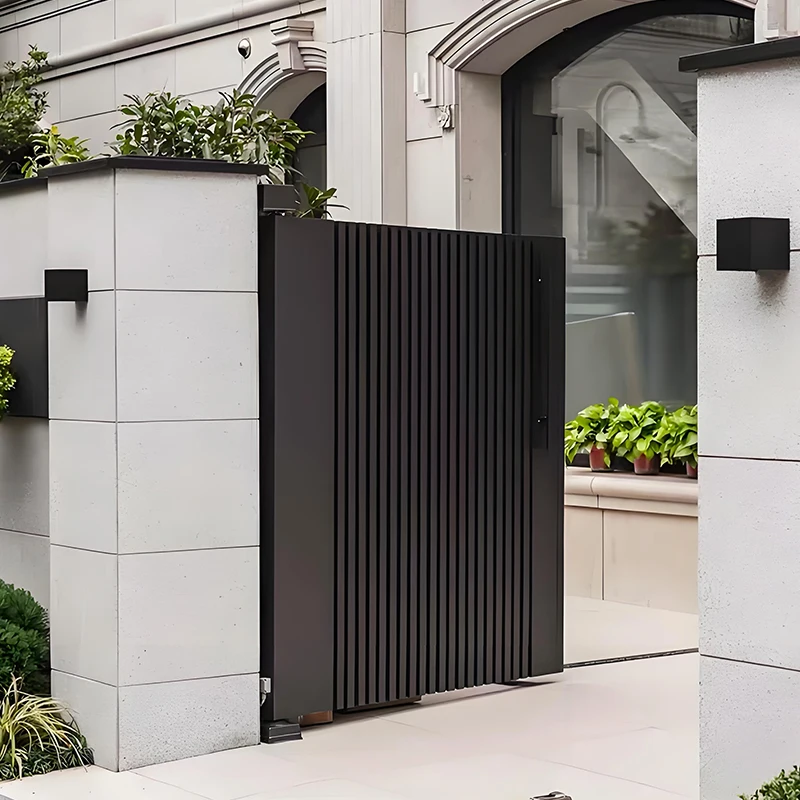 

Popular Driveway Metal Main Gate Channel Door Aluminum Single Swing Gate Vertical Design Barrier Gate Private Homes