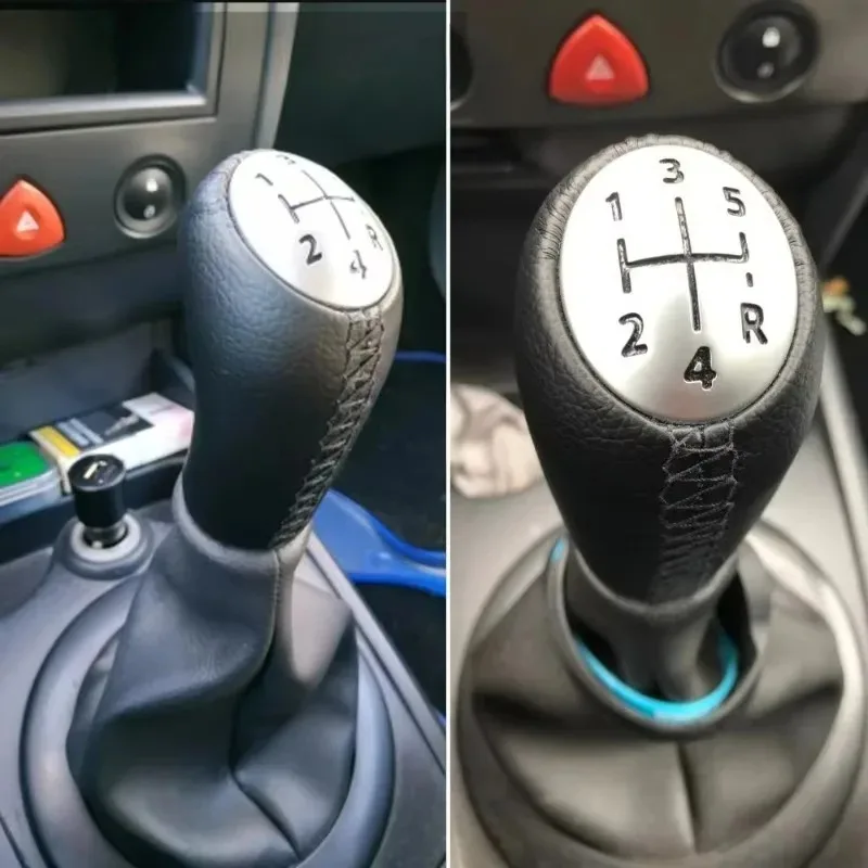 Palanca de cambios de 5 velocidades, palanca de cambios de cuero K para 1 pieza Laguna Megane 2 Clio 3 2003-2009 Kangoo Chrome Matt Silver