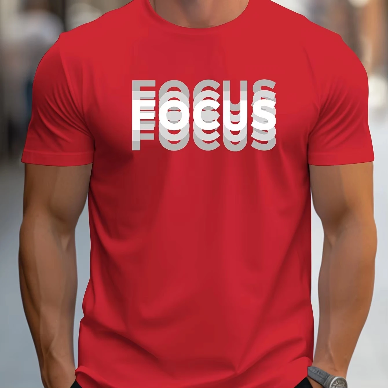 Men's Cotton Casual Sports Loose Oversized Focus Print Round Neck Short Sleeved T-shirt Top