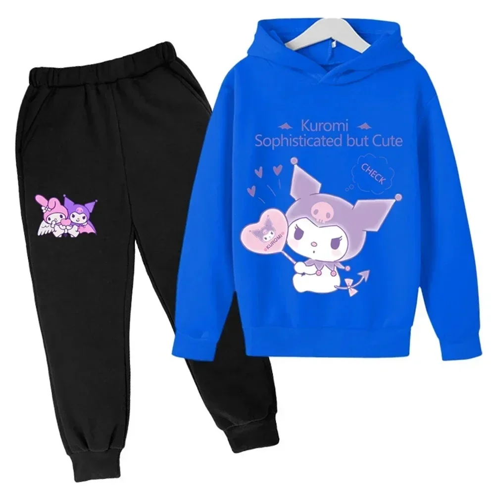 Autumn Hello Kitty Casual Funny Children Tracksuit Cute Kuromi Kids Hoodies Long Pant Suit 2Pcs Sets Sport Baby Girls Clothes