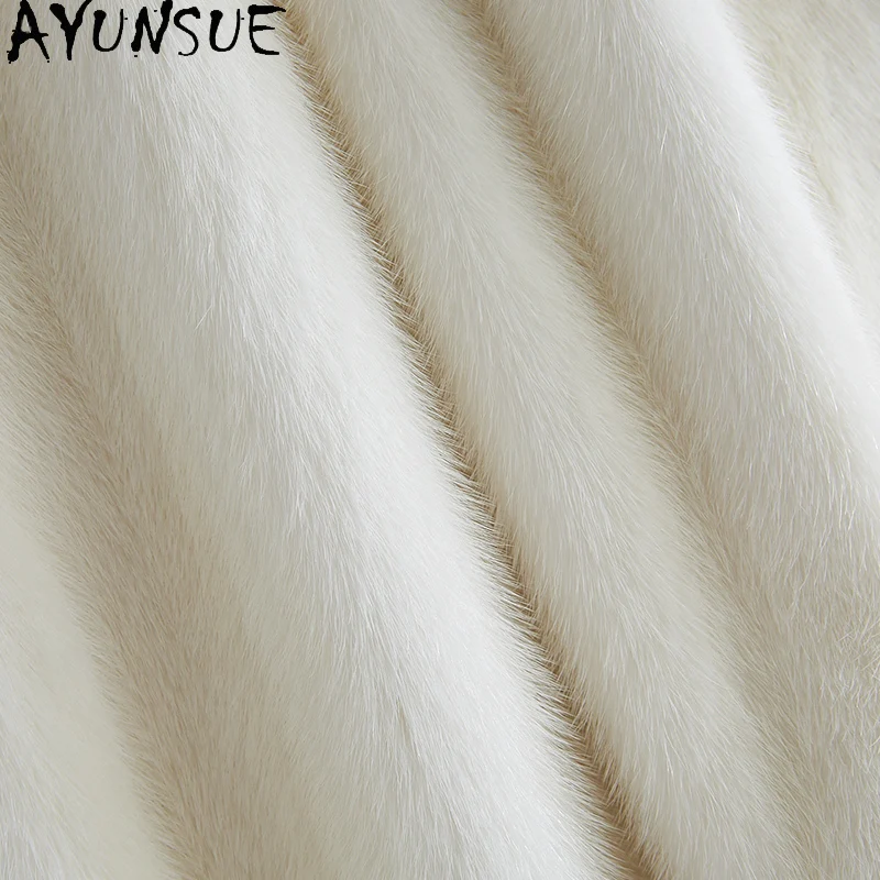 AYUNSUE معطف فرو المنك امرأة 2025 معطف طويل امرأة الشتاء نوعية جيدة الكورية نمط ملابس عصرية امرأة Echtpelz رف دامن