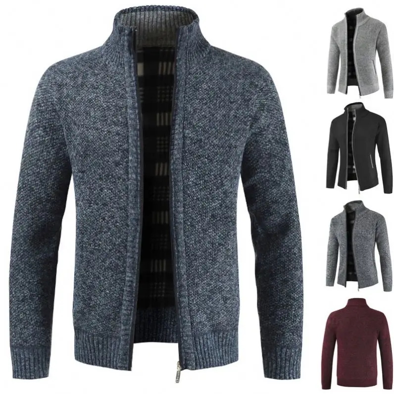 Suéter masculino de malha de caxemira grossa personalizado de alta qualidade cardigan lã inverno com zíper suéter de tricô para homens