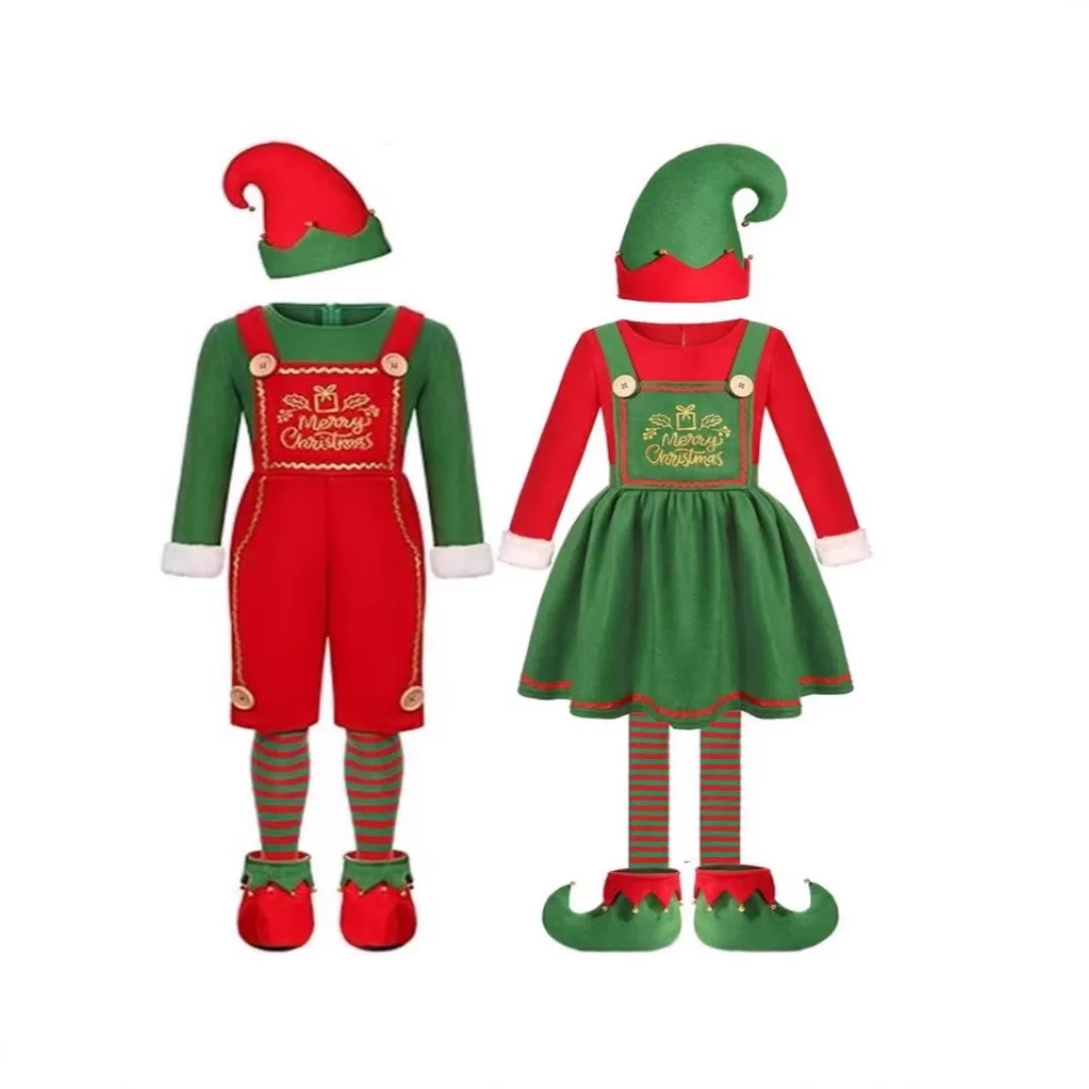 

Funny Adult Women Man Santa Claus Cosplay Costume Boys Girls Green Elf Suits New Year Christmas Theme Party Dress Outfit