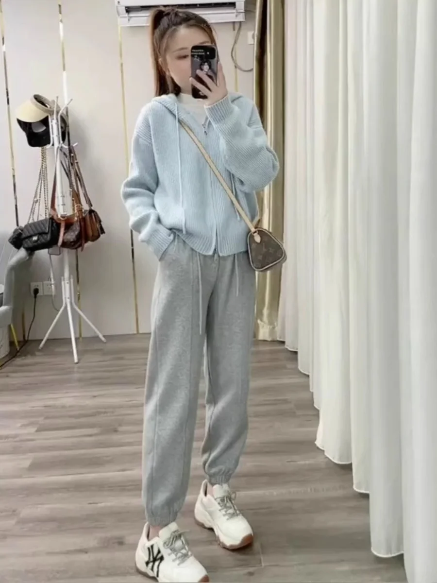 

Women's Knitted Cardigan ort round Ne Double Zipper Slim Fit Color Early Autumn New Sle Korean Version Outerwear