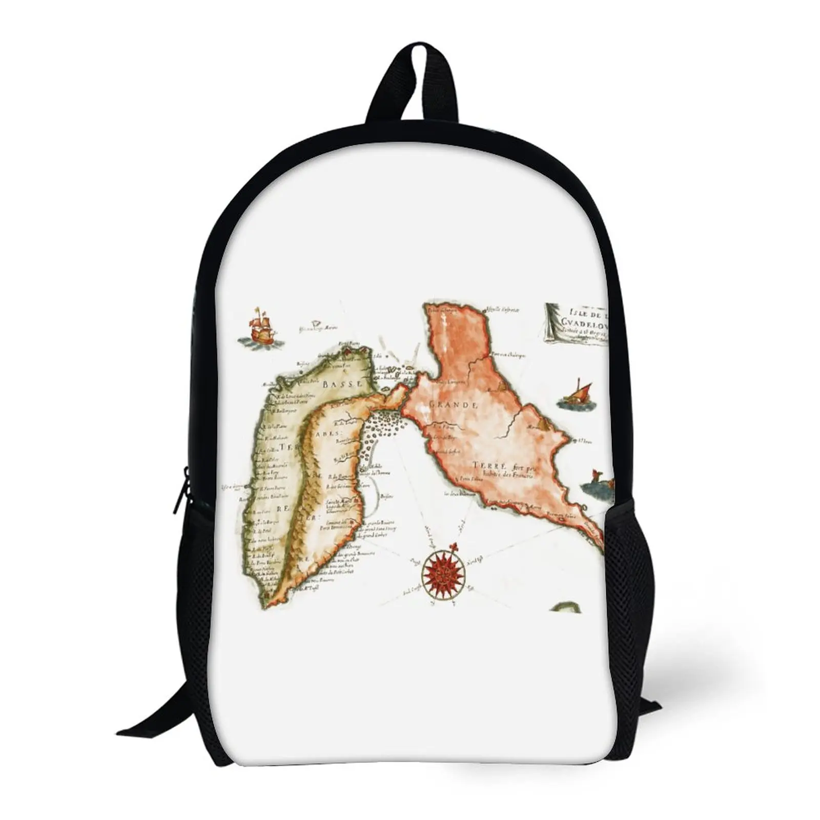 Vintage Map of Guadeloupe (1650) 3 in 1 Set 17 Inch Backpack Lunch Bag Pen Bag  Lasting Lunch Tote Comfortable Summer Camps Prem