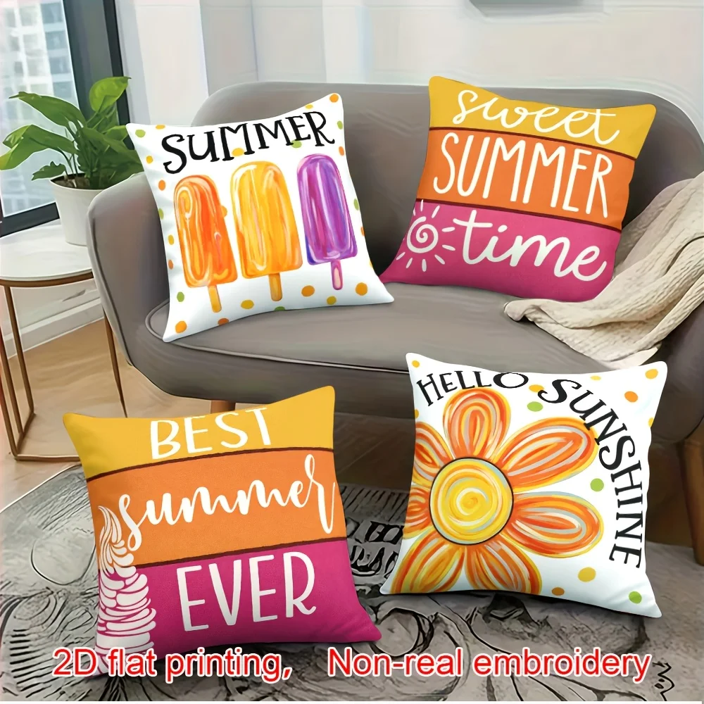 

double-sided Printed Throw Pillow Covers Popsicle Sunflower Sweet Summertime Print Cushion Cases Seasonal Bedroom Living Room