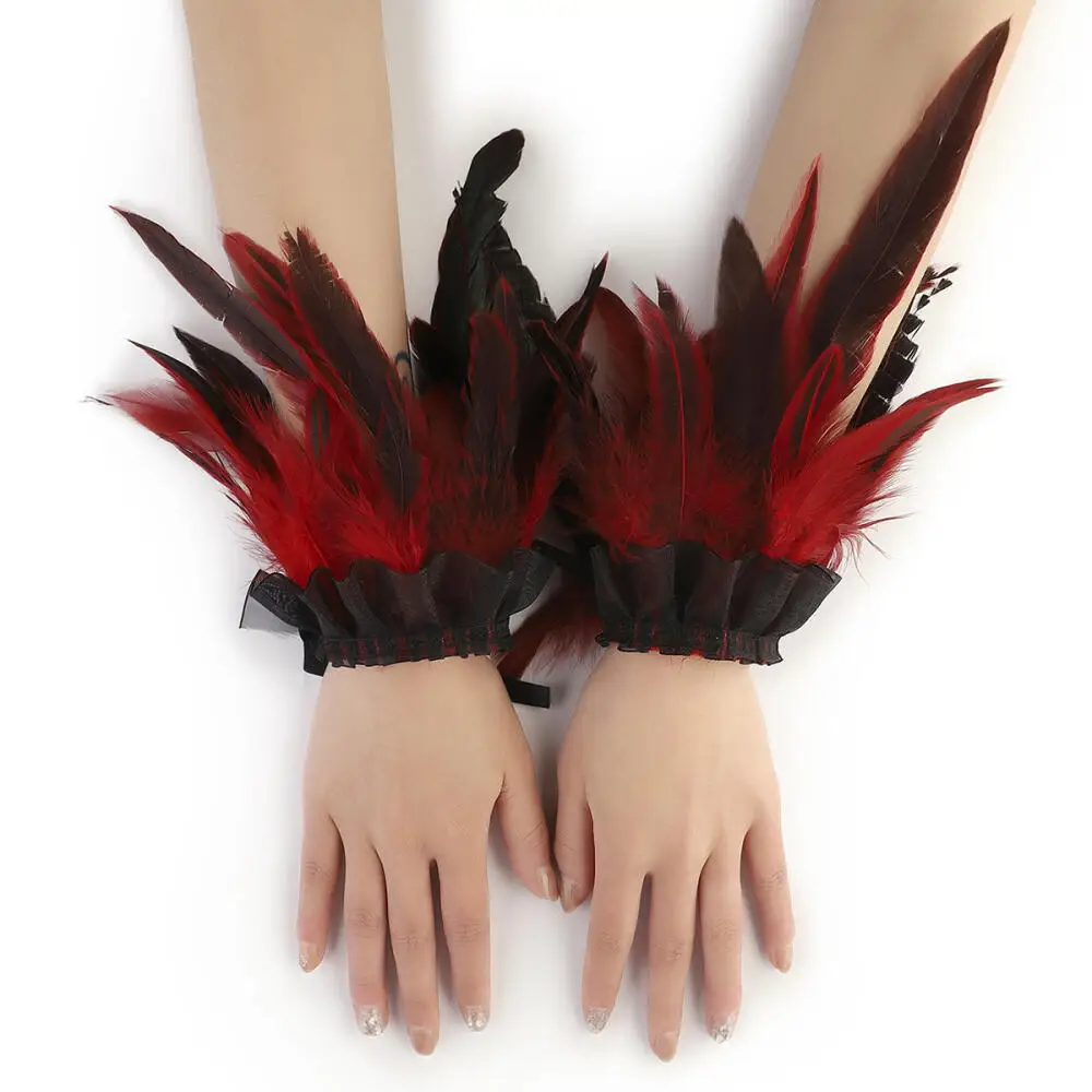Eather Bracelet Halloween Performance Ball Lace Feather Bracelet Gothic Style Feather Wrist Accessories