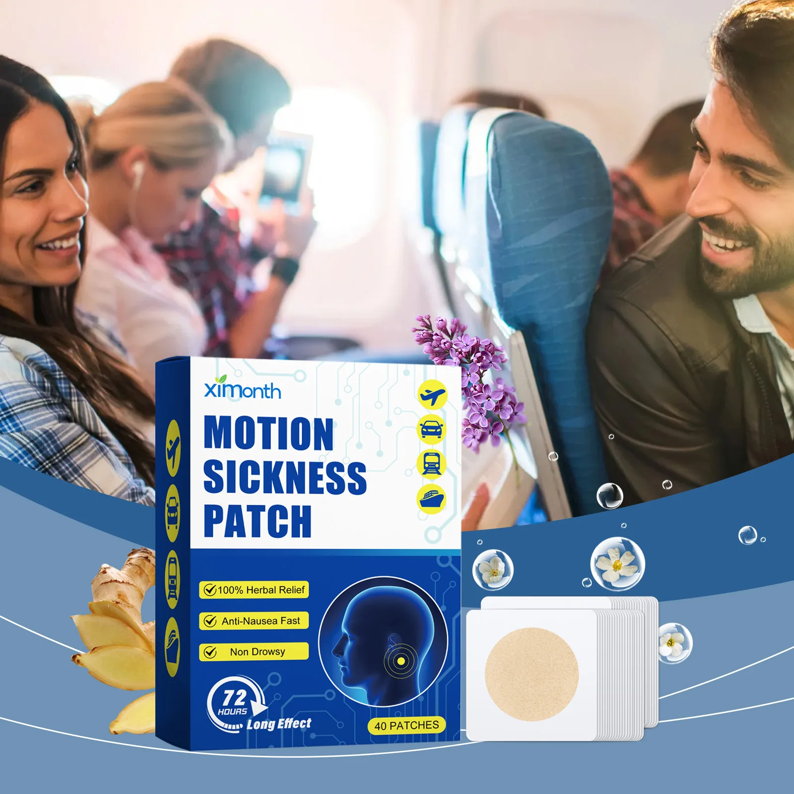Anti-Motion Sickness Patch Dizziness Patch Seasickness Patch Has No Side Effects Suitable For Traveling By Car Boat Plane 40pcs