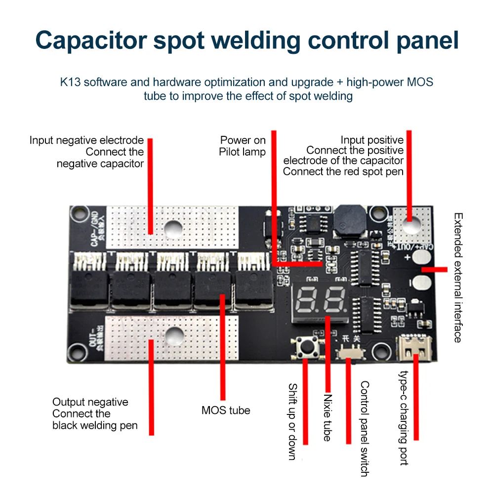 Farad Capacitor Spot Welding Machine Kit, K6, pequeno, portátil, DIY, placa de controle PCB, 18650 Bateria, 5V