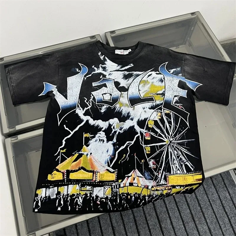 تي شيرت رجالي أسود VALLEY American Streetwear بأكمام قصيرة وكبير الحجم كاجوال من القطن مطبوع عليه شخصيات Vale #3