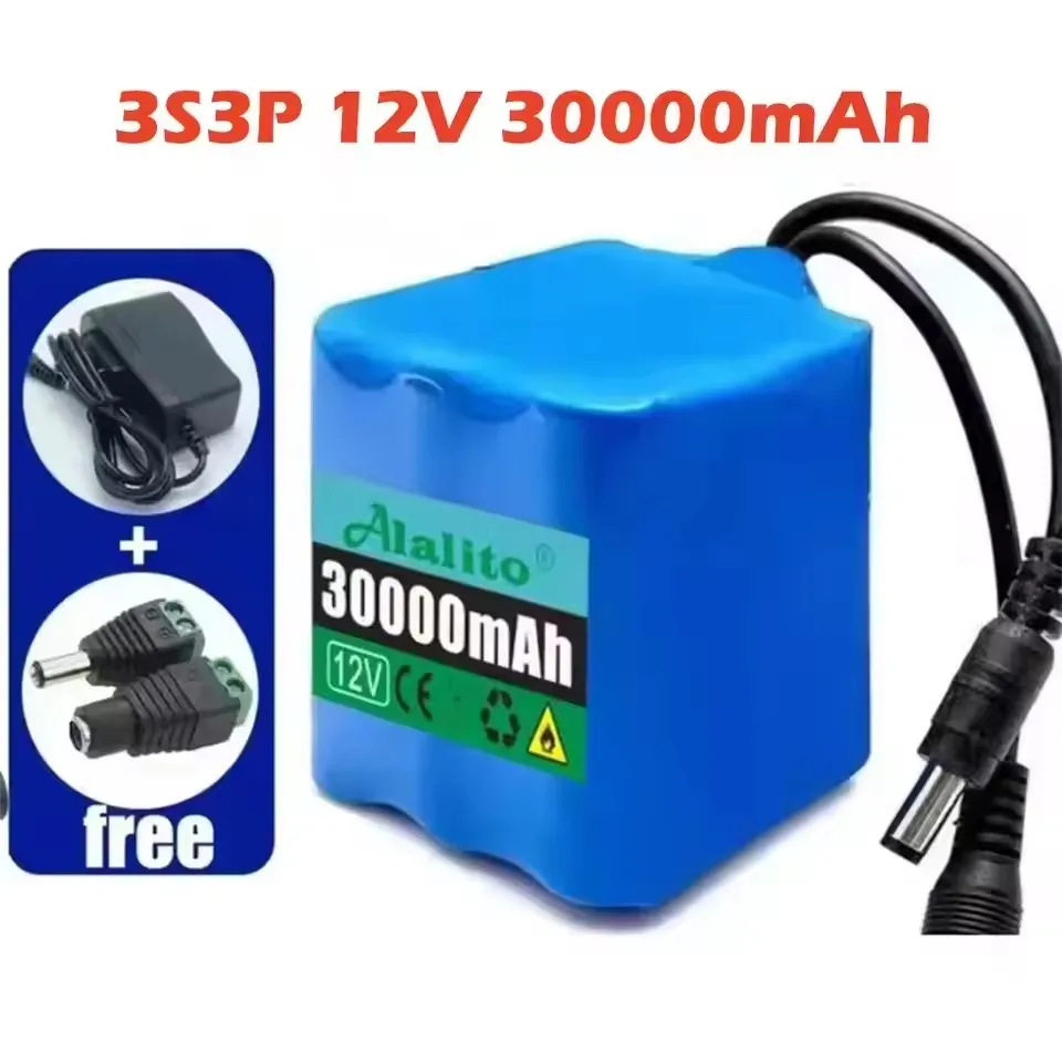 12V 50Ah 18650 Lithium Battery Pack 3S5P Rechargeable Battery with BMS 12.6v Charger for Fishing Bicycle Large Capacity Battery