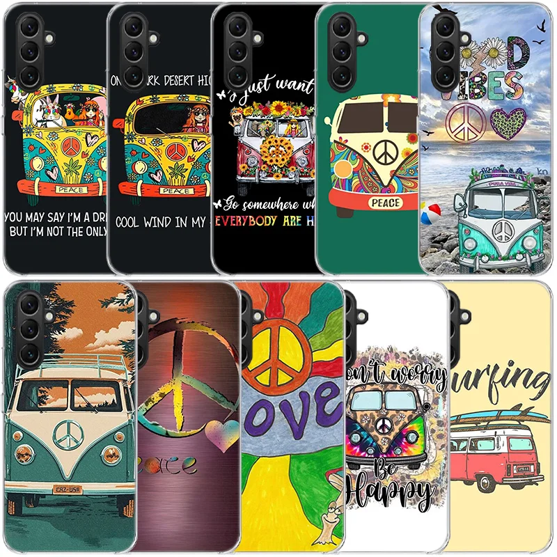 Hippie Peace Bus and Sunflower Clear Phone For Samsung Galaxy A55 A35 A25 A15 A05S A04S A14 A24 A34 A54 A03S A13 A23 A33 A53 A73