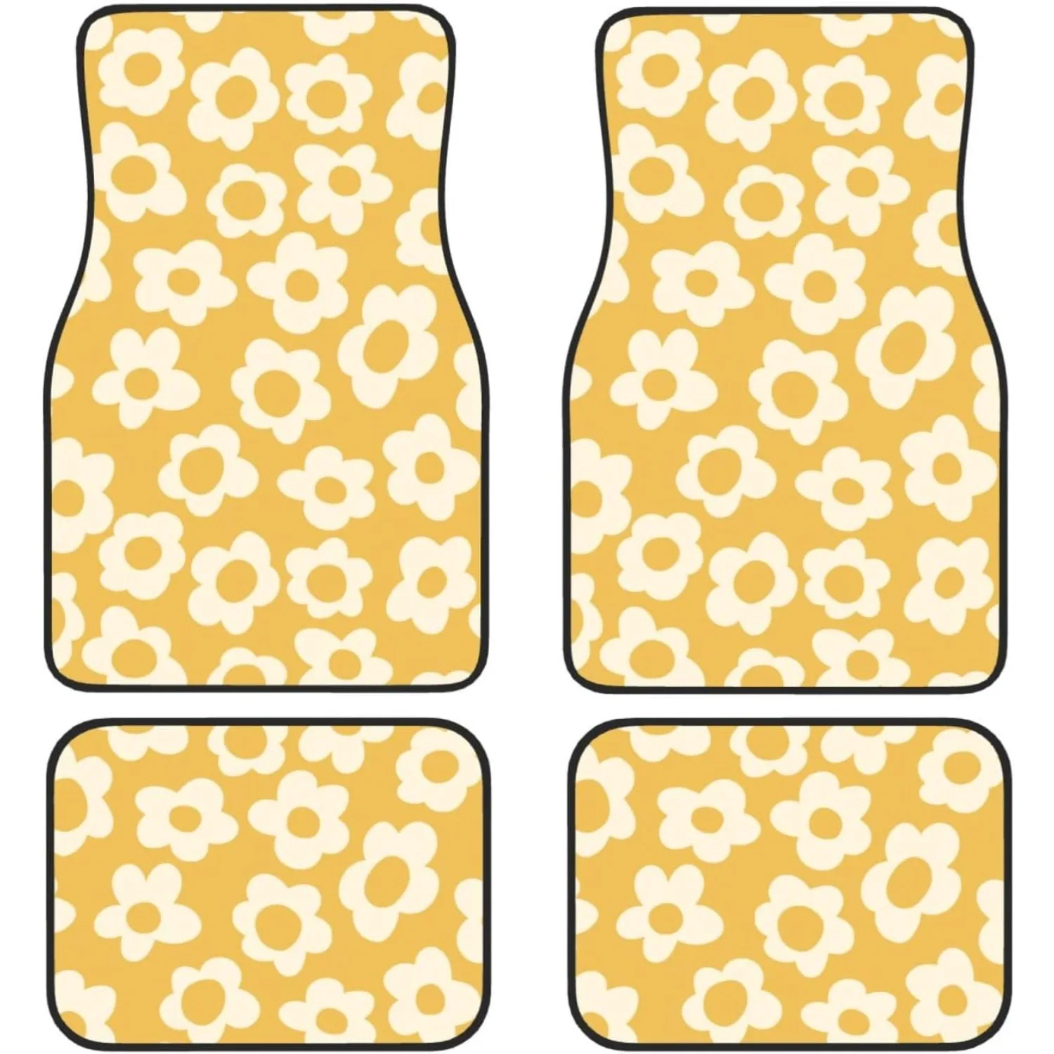Vintage Groovy Flowers Car Floor Mats Set Of 4 Universal Fit For Suvs Sedans Trucks Cars Set Of 4 Auto Floor Non Slip