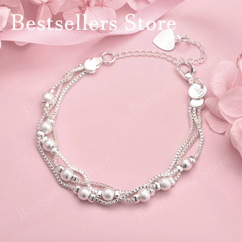 

Charm 925 sterling silver 8-inch exquisite frosted bead bracelet for women's fashion parties, wedding gifts and accessories