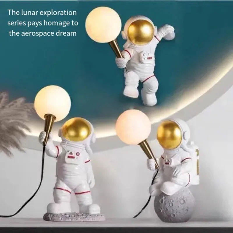 Modern Astronaut Table Lamp Resin Lamp no wiring Bedroom Lamp Creative Kids Room Decoration Space Man Desk Light LED wall lamp