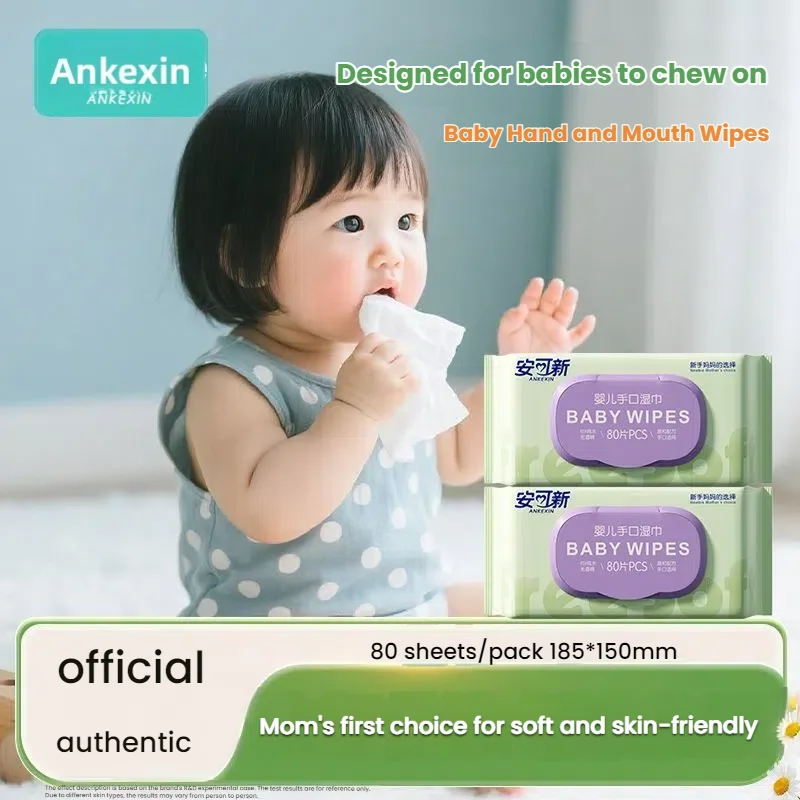 Toalhetes para bebês Ankexin para mãos e boca, extra grandes e grossos, 80 unidades, seguros para ingestão, macios e suaves na pele, duráveis