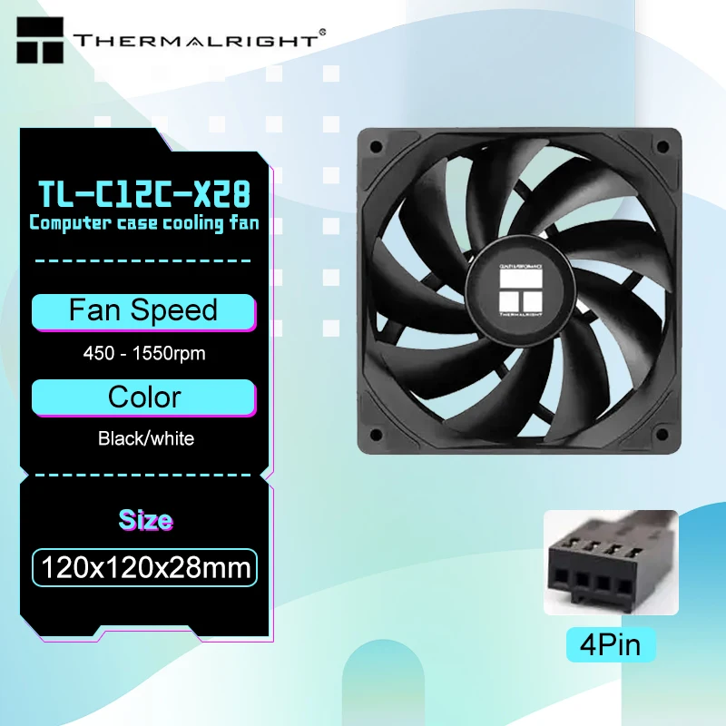 Thermalright TL-C12C-X28 Chassis CPU Cooling Fan 12CM 28MM Thickness/Magnetically Stabilized S-FDB Bearing Computer Cooling Fan