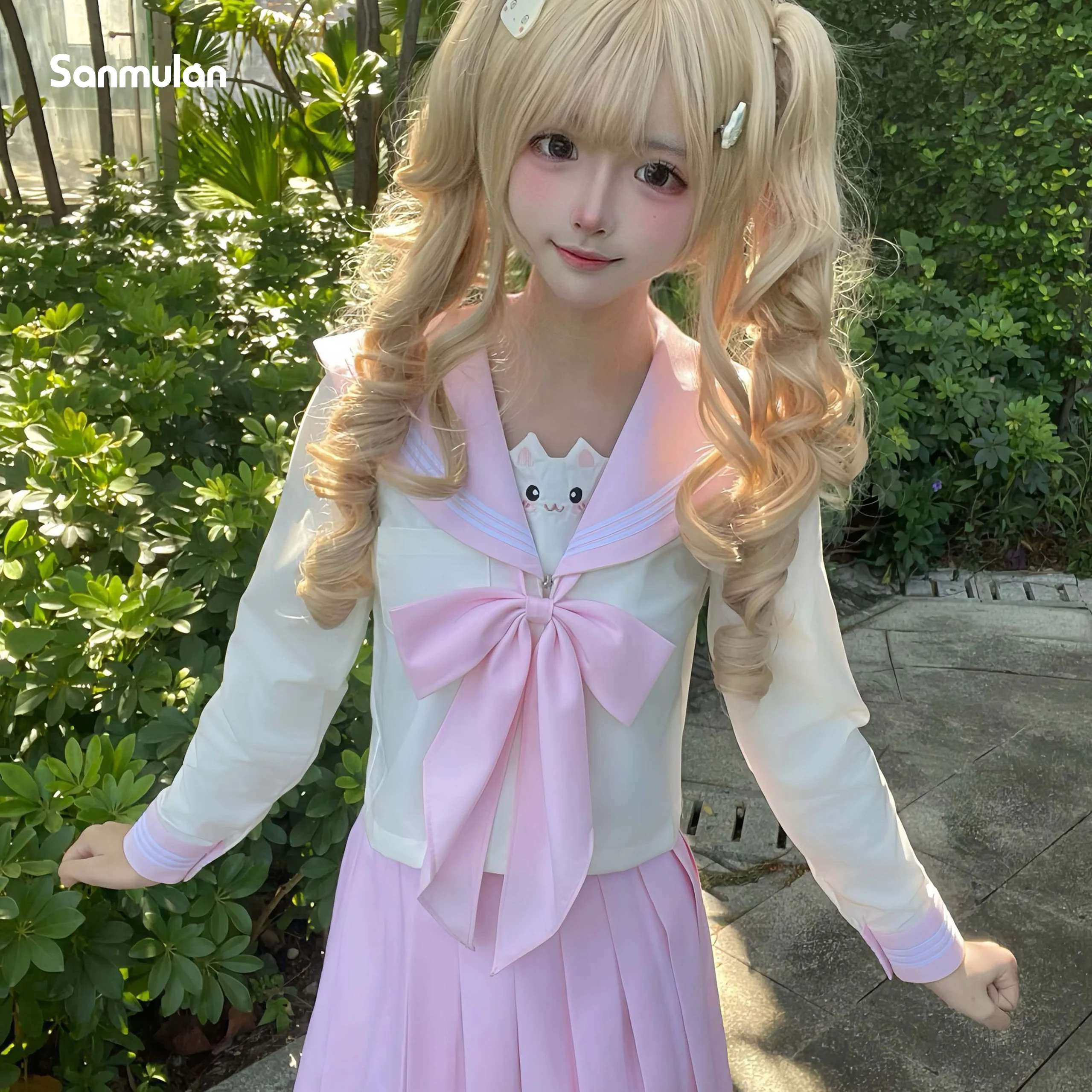 

Cute Japanese and Korean Style Sailor Uniform Sweet JK Uniform Adorable School Style Long Short Sleeve Pink School Supply Set