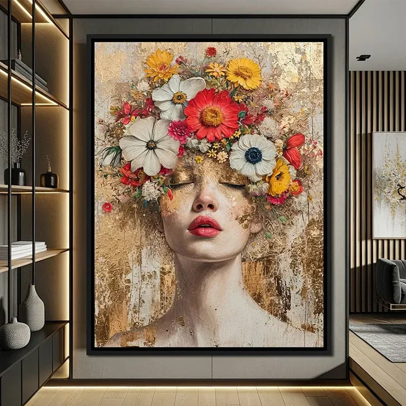 Colorful Fashion Mystical Floral Woman Canvas Painting Modern Wall Art Woman Character Posters Prints Living Room Home Decor