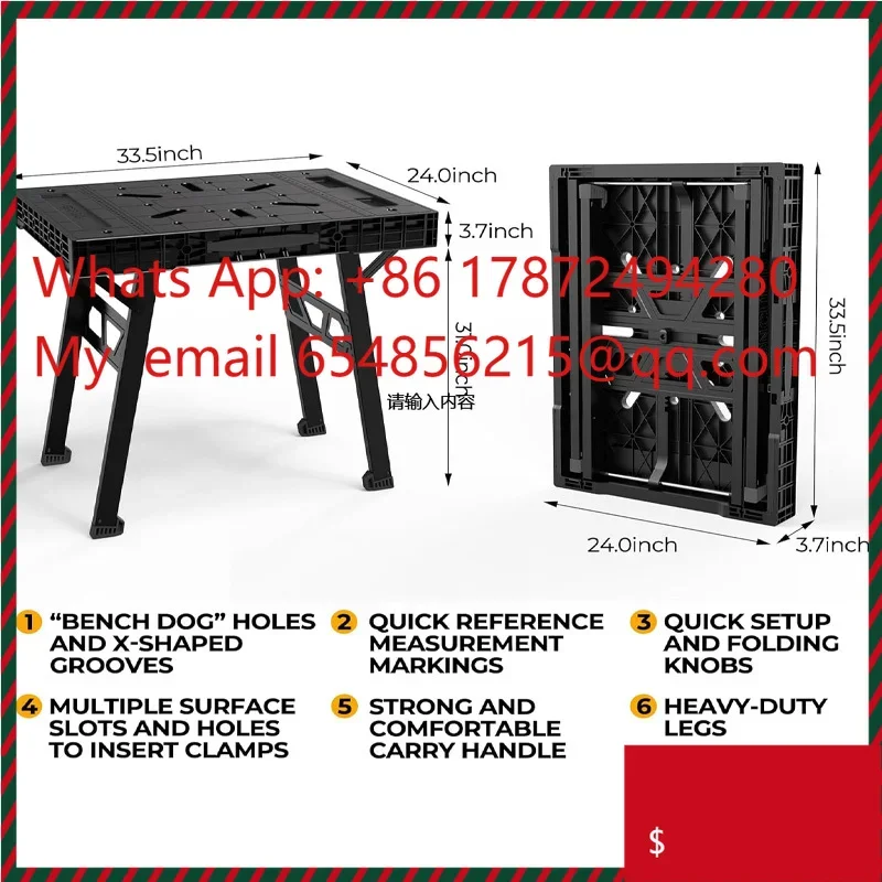 Easy Setup Portable Folding Sawhorse Workbench, Lightweight Versatile Worktable 1000 Lbs Load Capacity for Home DIY