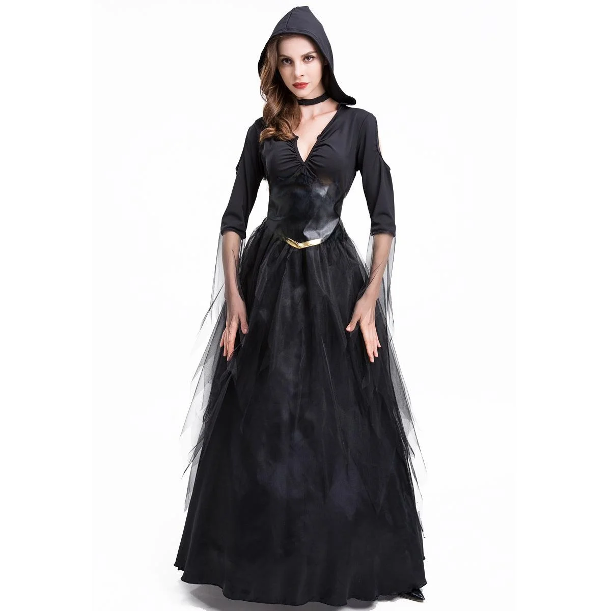 loween Lace Long Dr Witch Cosplay Performance Costume Devil Sorcer  Attire Women's Traditional Stage Outfit