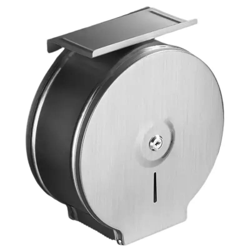 N96R Commercial Stainless Steel Jumbo Toilet Paper Dispenser With 9 Inch Lockable Wall Mount Holder Shelf