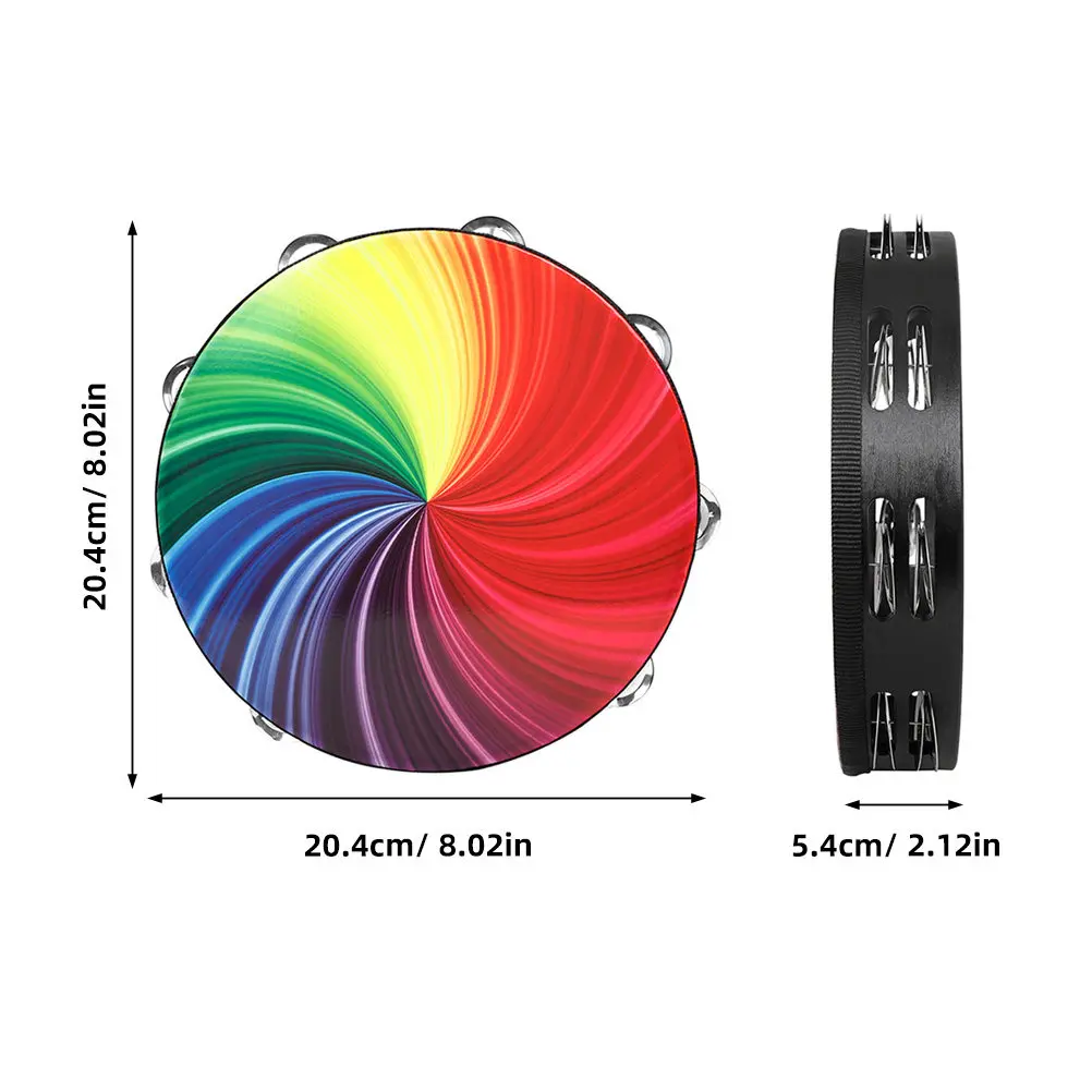 Handheld Tambourine Drum Bell Percussion Musical Instrument for Kids Portable Hand Drum Birthday Party Cheering Music Prop