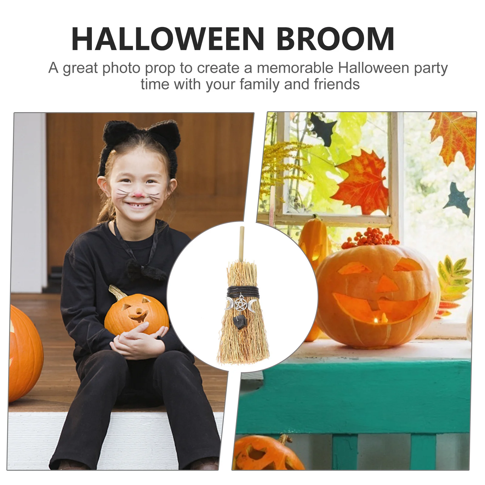

1Pcs Mini Broom Prop Halloween Premium Material Lightweight Handle Witch Costume Party Supply Photo Backdrop Decor Creative