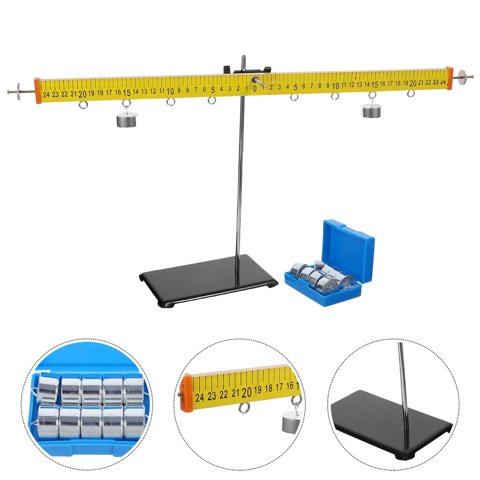 1Set Physics Lever Balance Wooden Ruler 50Cm Fulcrum Bar 10 Hook Weights Classroom Demonstrator Science Experiment Teaching Tool