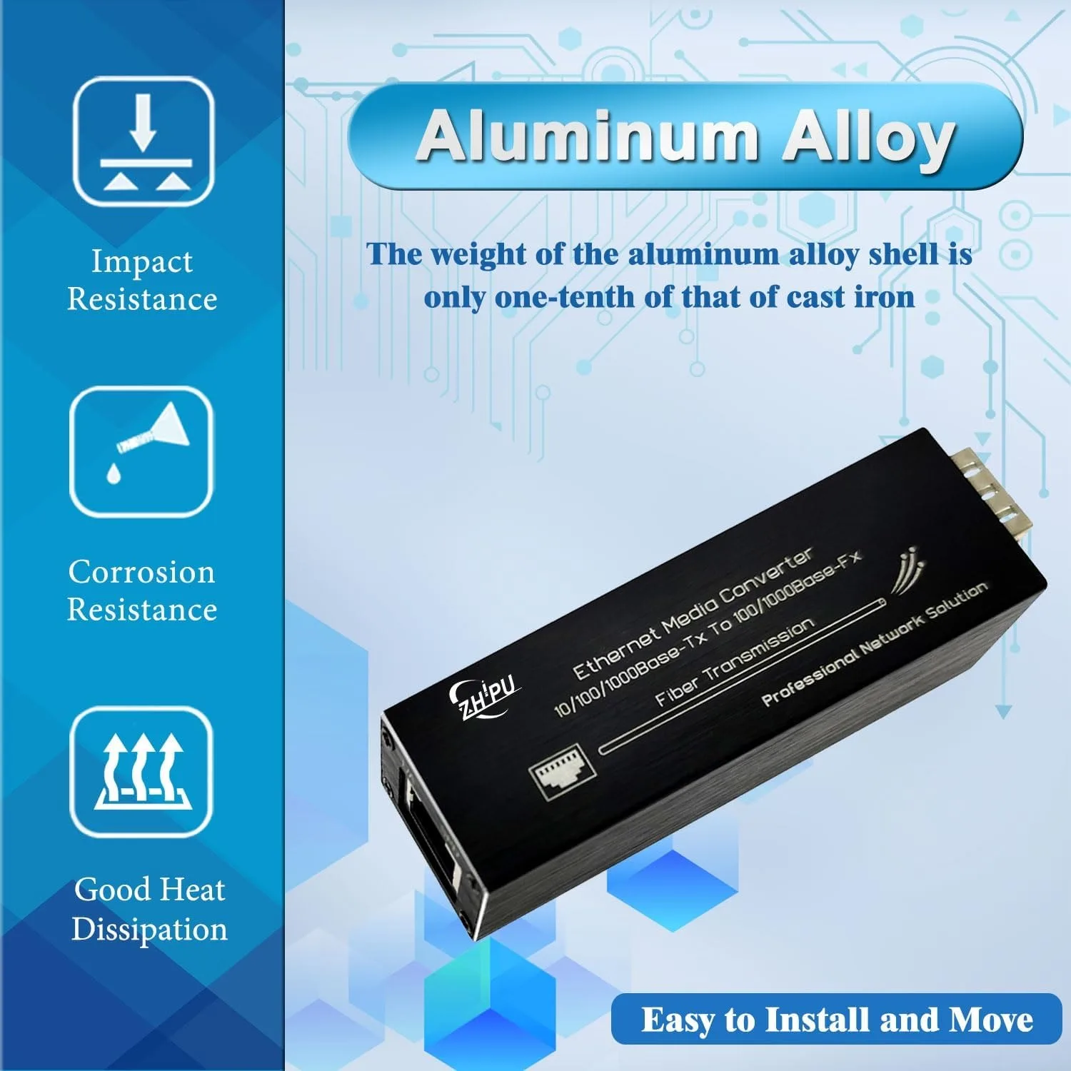 Mini Gigabit Fiber Media Converter 10/100/1000Mbps with 1310nm Single Mode 20km SFP Module & USB Type-C Power Input