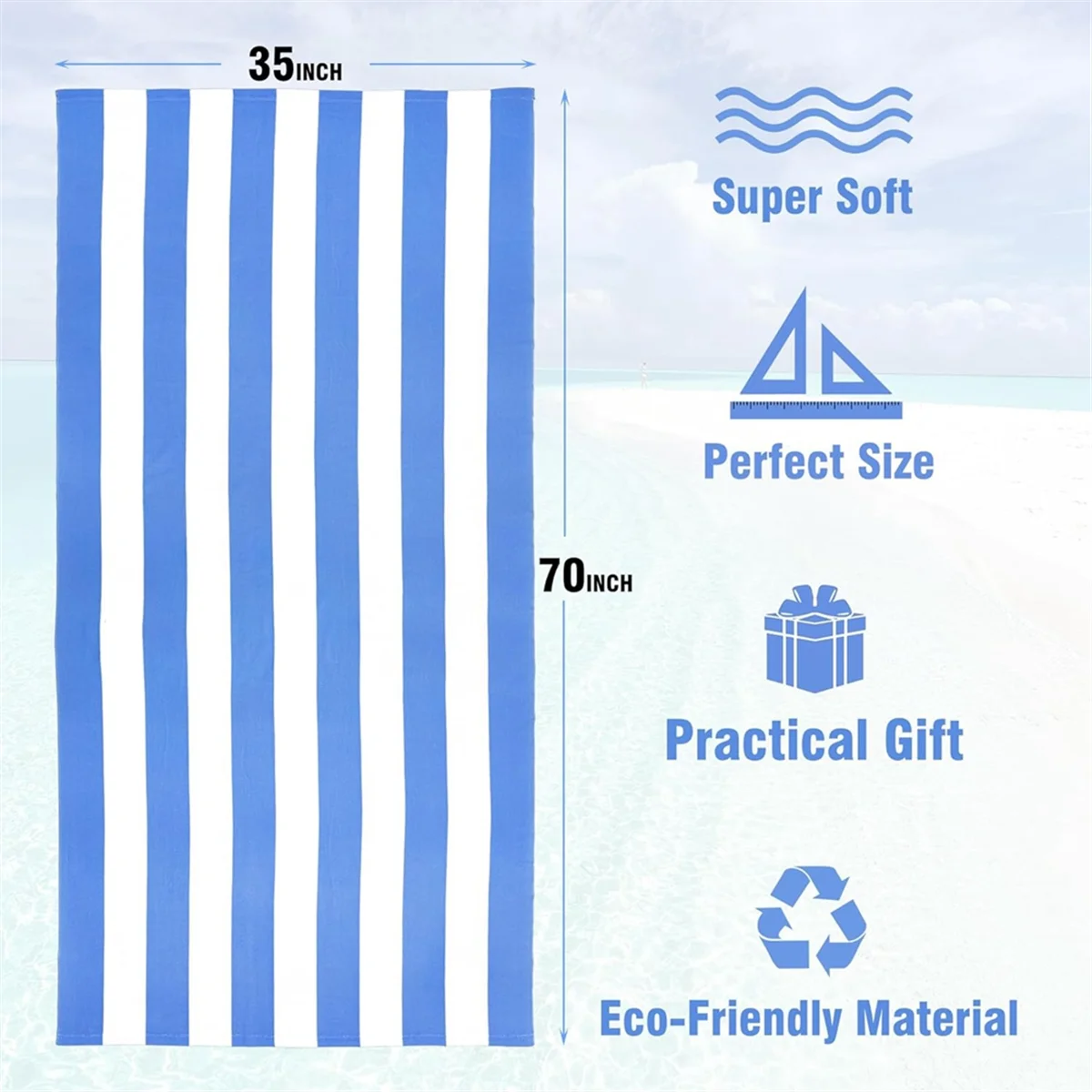 Large Oversized Beach Towel -Fluffy 35 X 70 Inch Plush Microfiber Pool Towel, Striped Quick Dry Swim Towel Blue