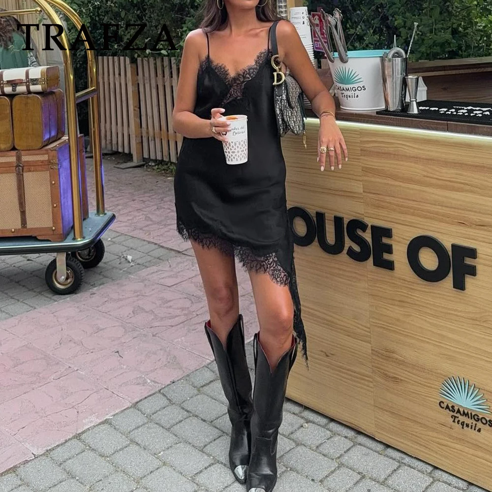 KONDALA Chic Lace Giallo Y2K Sexy Slim Donna Abiti Cami Mini Abito Asimmetrico Moda 2025 Summer Night Party Abiti Femminili