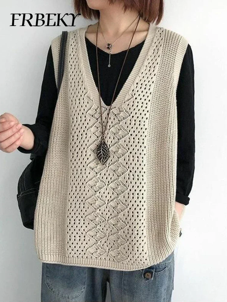 Fashion Solid Knitted Vest Female Undershirt Autumn Thin Section Loose Sleeveless Take V Collar Women's Vest Korean Fashion
