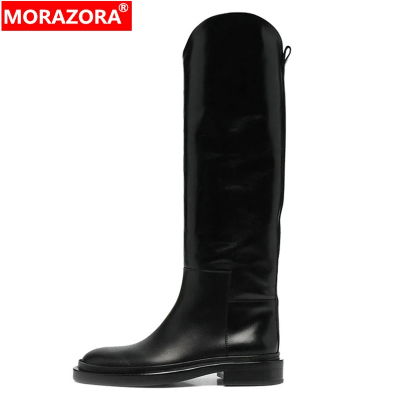 MORAZORA INS Full Genuine Leather Boots Women Brand Fashion Knee High Boots Low Heel Autumn Winter Women\'s Boots Size 34-43