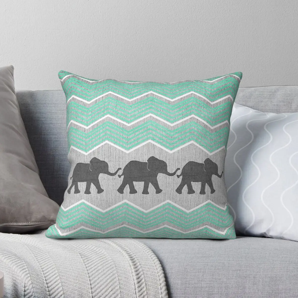 Three Elephants On Chevron Pillowcase Polyester Linen Velvet Creative Zip Decorative Pillow Case Bed Cushion Cover