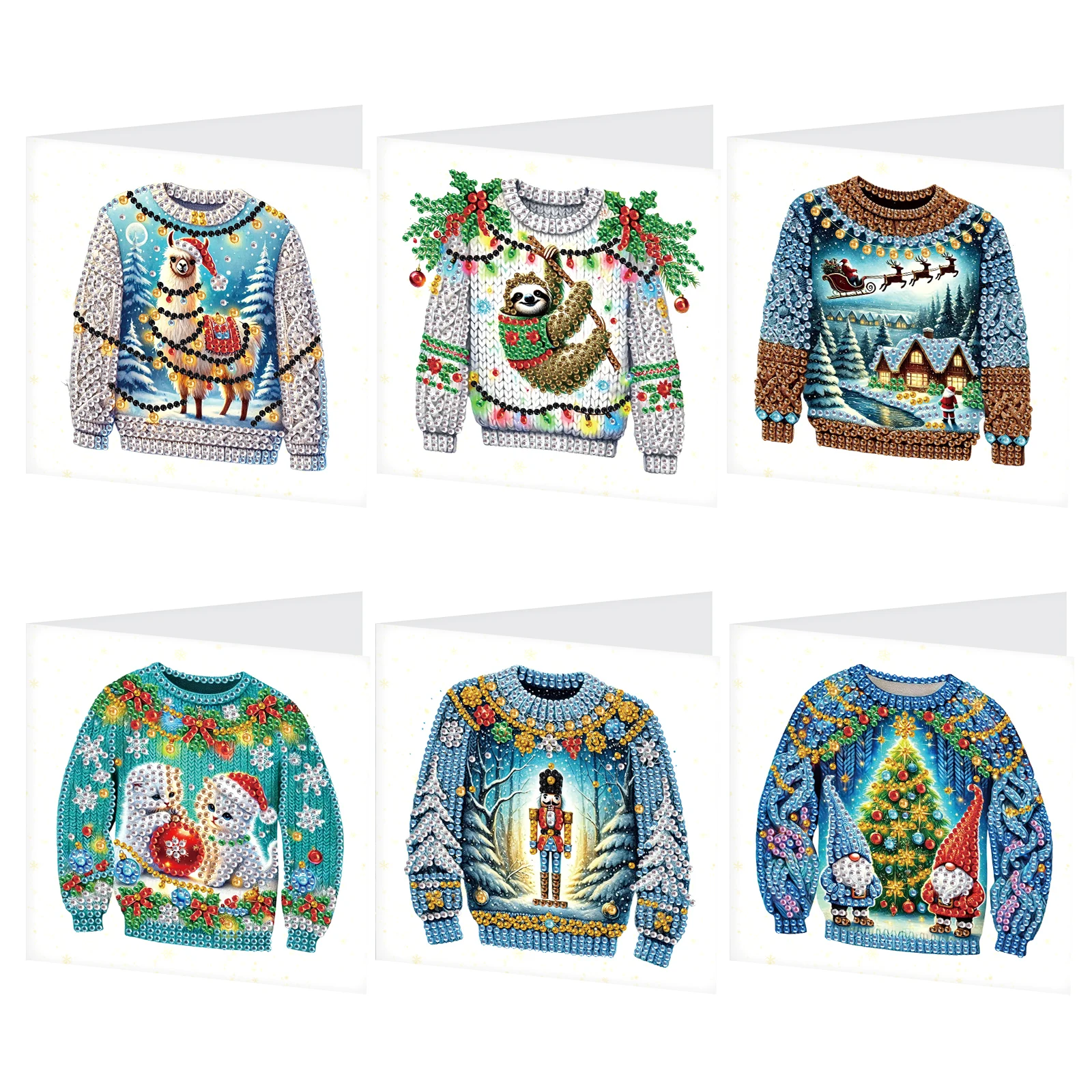 6Pcs Diamond Art Painting Greeting Cards Kit,Christmas sweaterl Handmade Festival Greeting Diamond Birthday Creative Cards Gifts - view 6