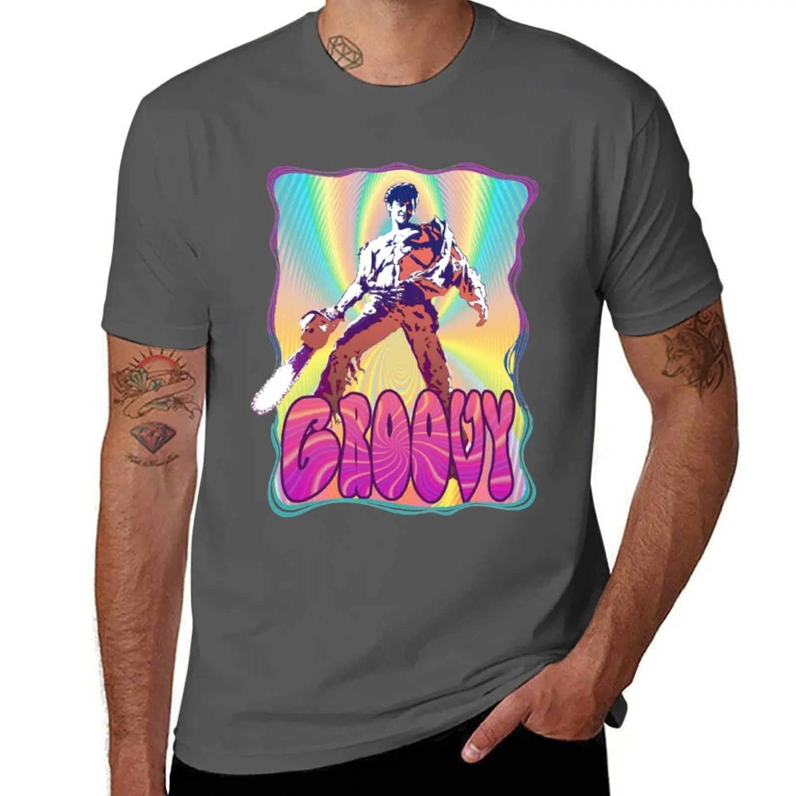

Evil Dead Ash Williams Groovy T-Shirt t shirt man casual graphic t shirts for man t shirt man cotton T-Shirt