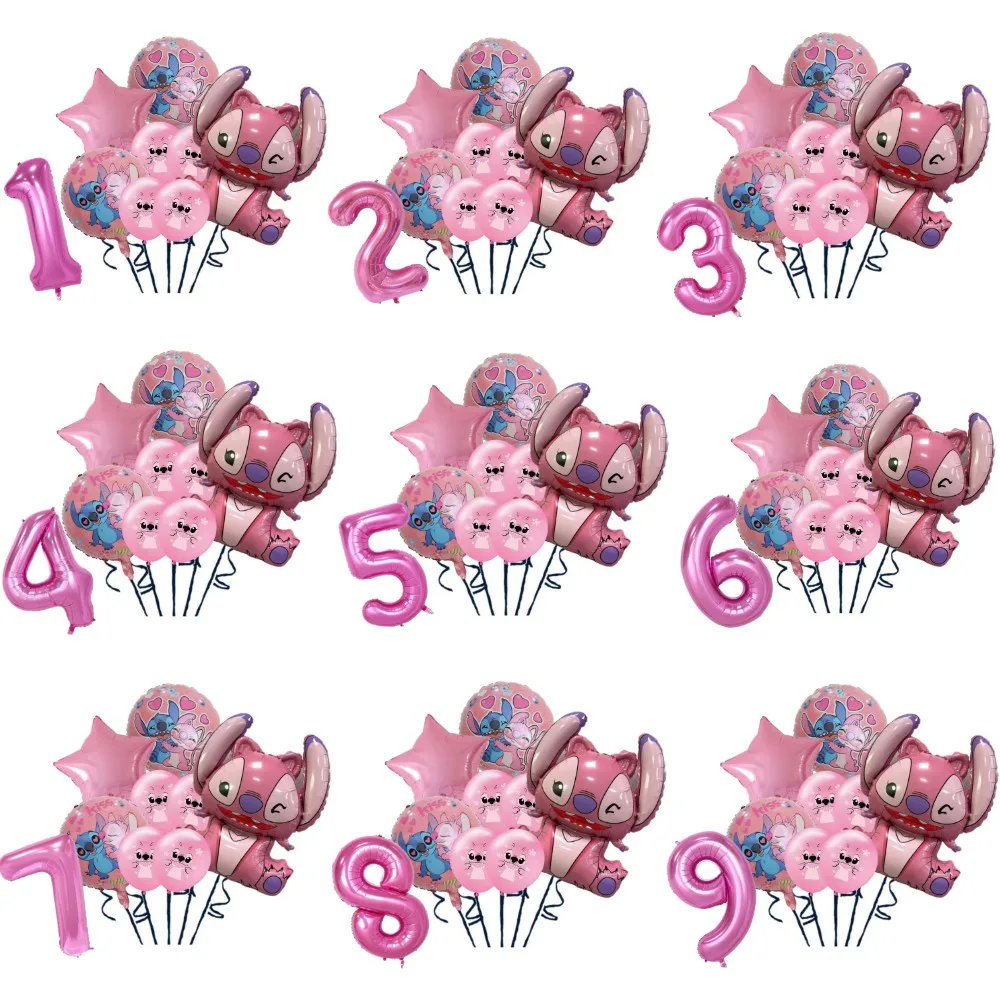 1set Disney Pink Lilo & Stitch Foil Balloon Girls Birthday Party Decoration 1 2 3 4 5 6 7st Baby Shower Supplies Kids Toy Globos