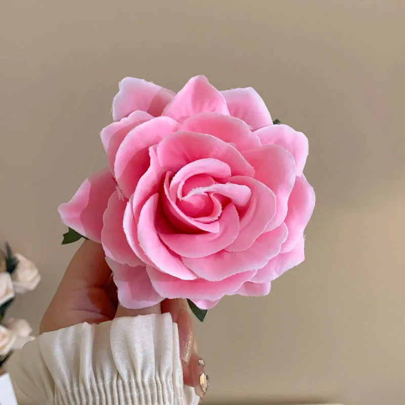 Manual Red Pink Purple Fabric Rose Duck Bill Hair Clips Brooches for Women French Romantic Fringe Side Clip New Head Accessories