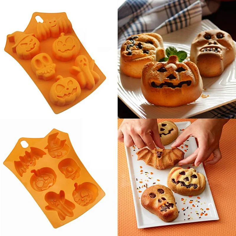 Diy 6 Hole Halloween Ghost Festival Doll Pumpkin Skull Silicone Cake Mold Baking Mold