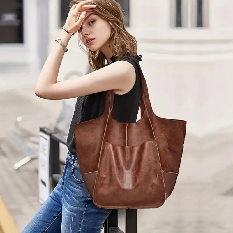 

Women Handbags Multifunctional Large Capacity Soft Tote Designer Luxury Pu Leather Casual Shoulder Bag Retro Big Shopper Purses