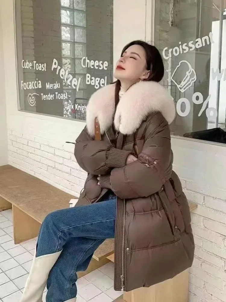 

2025 New Female Parkas Women's Winter 90% White Duck Down Jacket Luxury Natural Fox Fur Collar Casual Thicken Puffer Coat