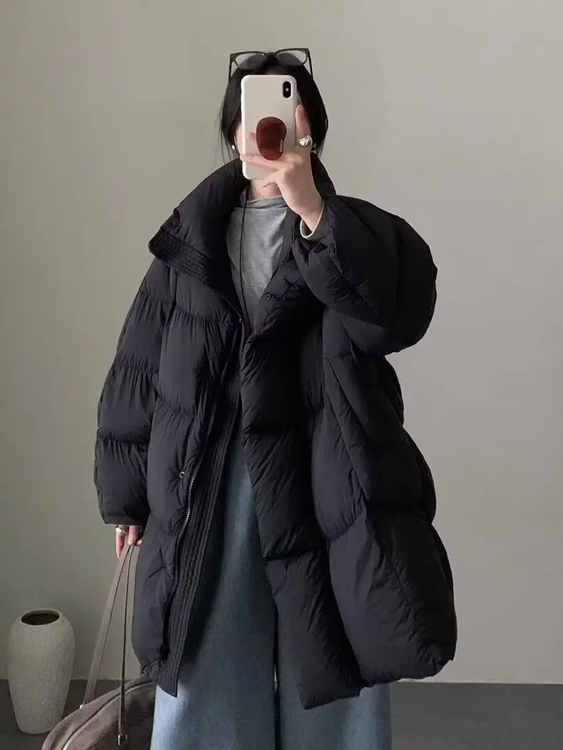 Inverno feminino thiened quente algodão jaet solto casual gola pão casaco coreano sle longo sve zíper cor pura