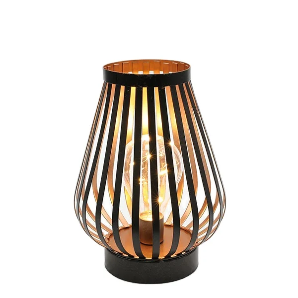 RTS US Metal Cage LED Lantern Battery Powered 8.7inch Cordless Accent Light with LED Edison Style Bulb